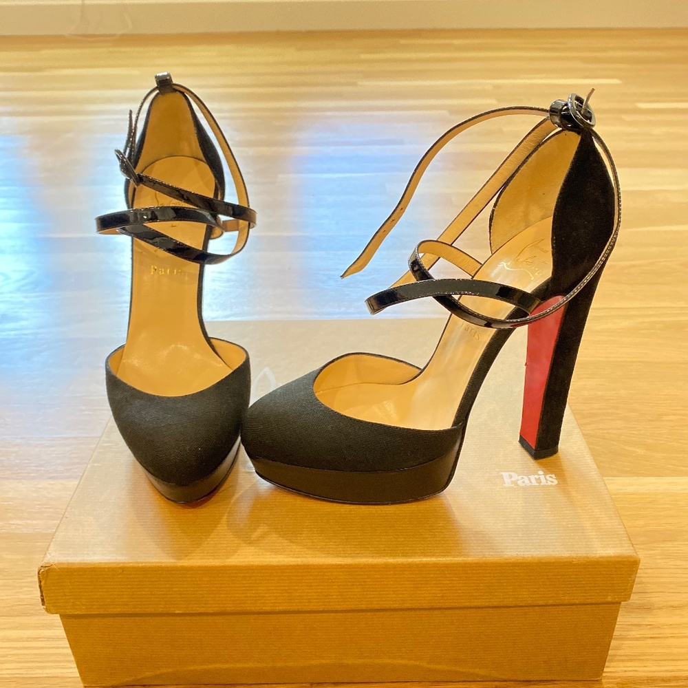 Black Platform Ankle-Strap High Heels - Designer Style